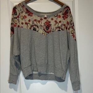Free People Gray and Red Floral Top